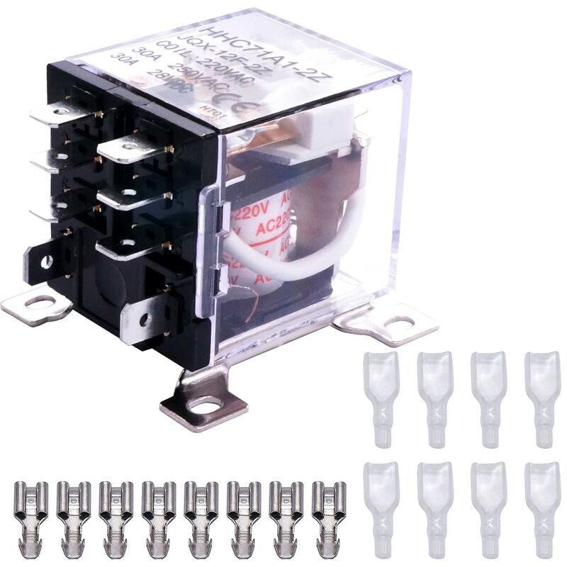 foto del prodotto taiss rel elettromagnetico jqx 12f 2z ac 220v bobina 8 pin 30a dpdt 2no 2nc rel di potenza, con terminale a filo ljqx 30 2z ac220v