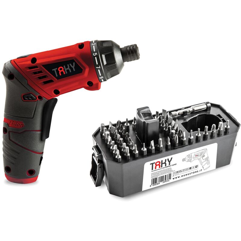 foto del prodotto taky avvitatore torcia led cordless con cassetta e 50 accessori. max torque 5 nm