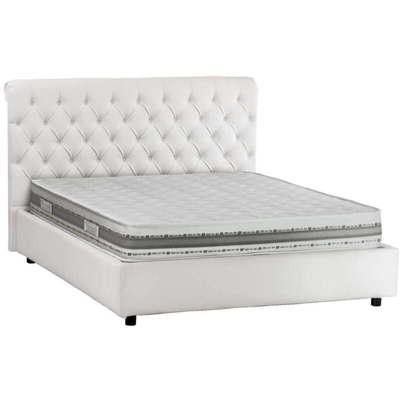 foto del prodotto talamo italia - letto matrimoniale arnorld, letto contenitore e testata in ecopelle, 100 made in italy, apertura frontale, bianco, adatto a