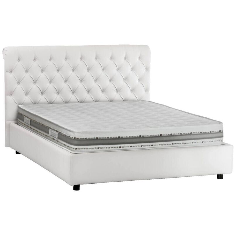 foto del prodotto talamo italia letto matrimoniale arnorld, letto contenitore e testata in ecopelle, 100 made in italy, apertura frontale, bianco, adatto a