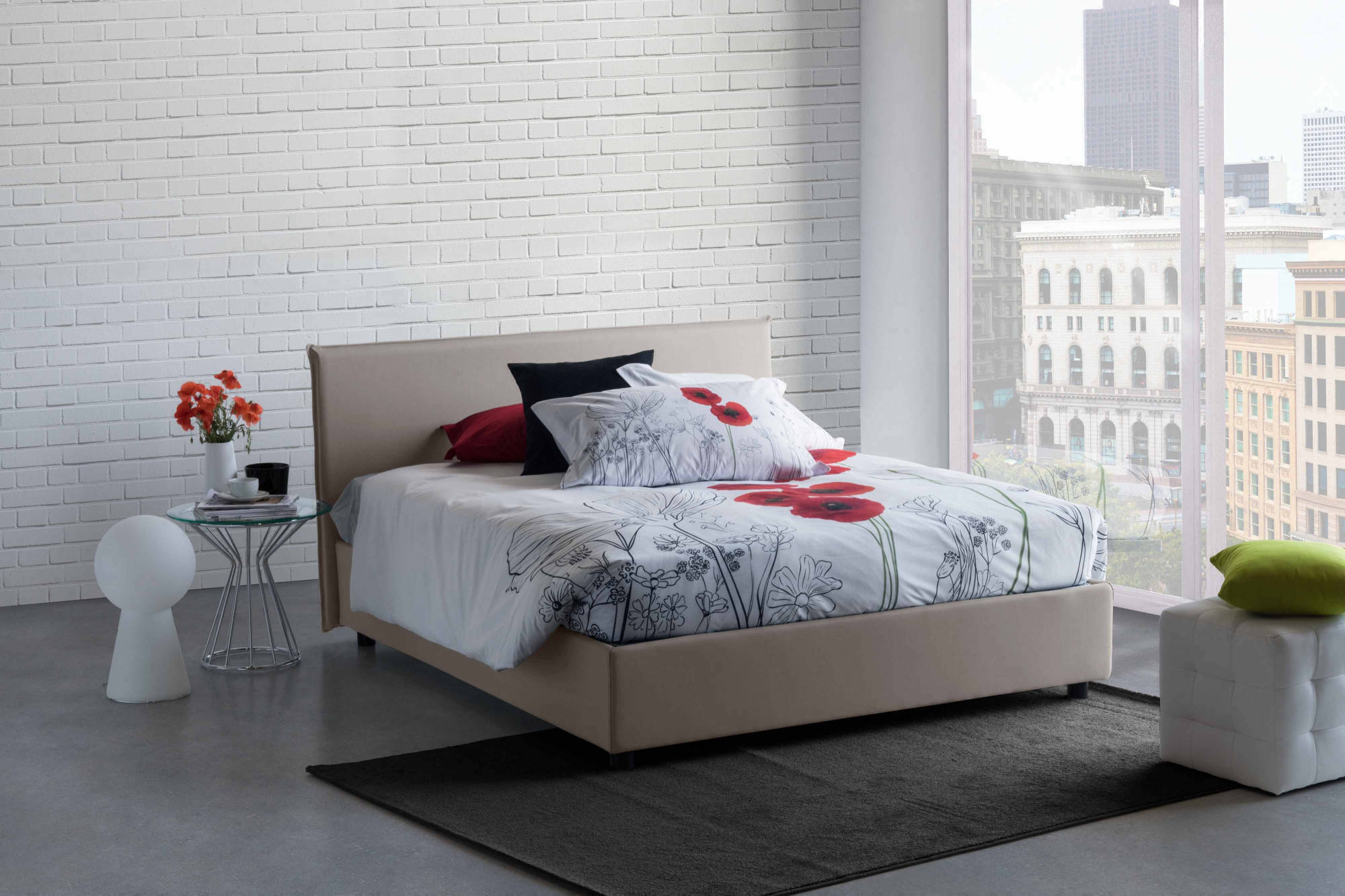 foto del prodotto talamo italia letto matrimoniale ashlee, letto contenitore con rivestimento in tessuto, 100 made in italy, apertura frontale, adatto per materasso