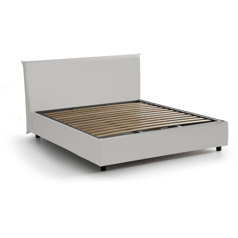 foto del prodotto talamo italia letto matrimoniale berta, letto contenitore con rivestimento in ecopelle, 100 made in italy, apertura frontale, adatto per materasso