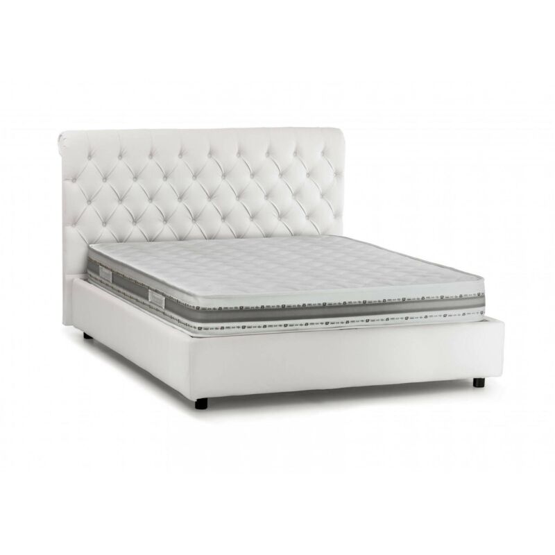 foto del prodotto talamo italia letto matrimoniale claretta, letto contenitore e testata in ecopelle, 100 made in italy, apertura frontale, bianco, con incluso