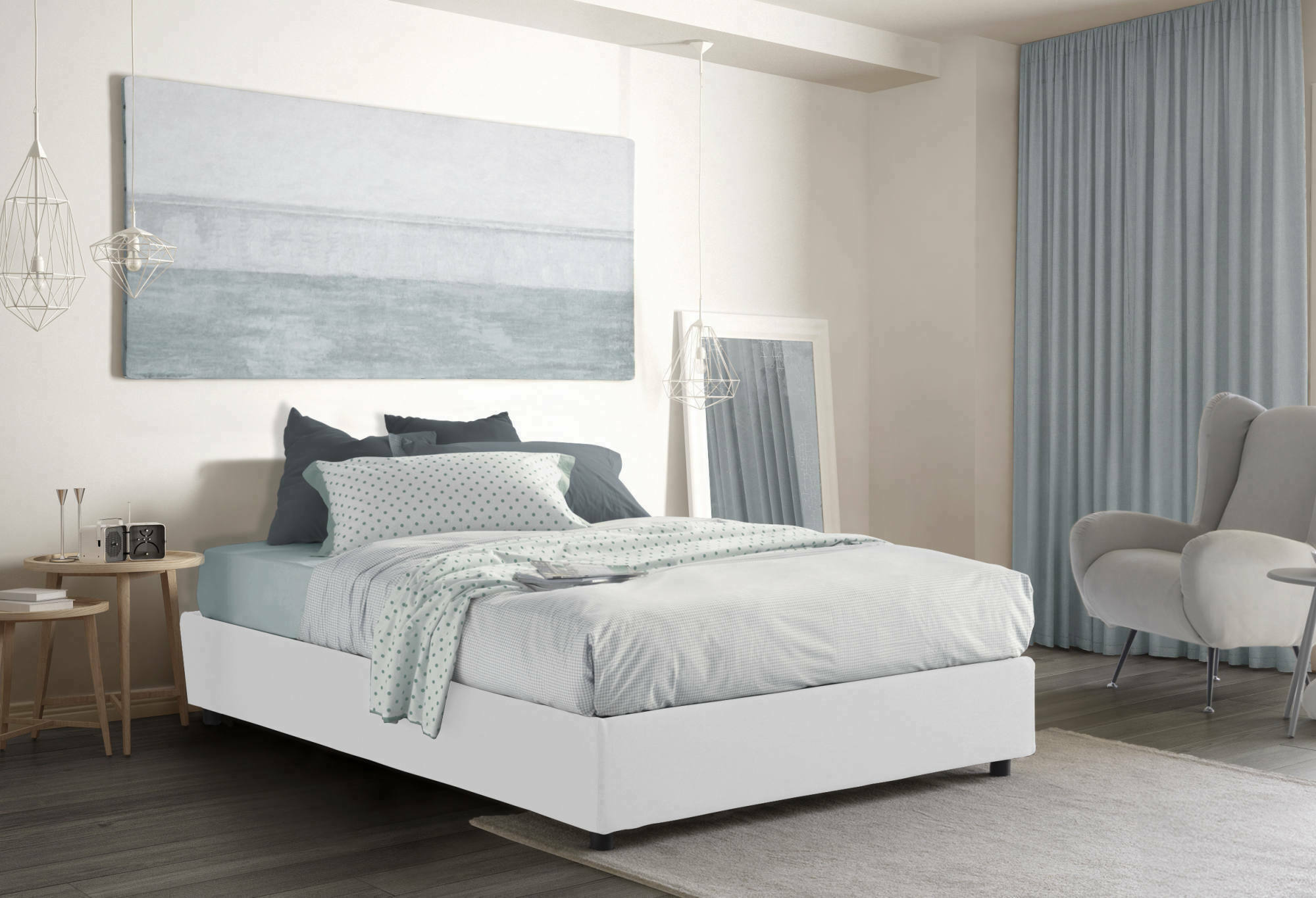 foto del prodotto talamo italia letto matrimoniale elisa, letto contenitore con rivestimento in tessuto, 100 made in italy, apertura frontale, adatto per materasso cm