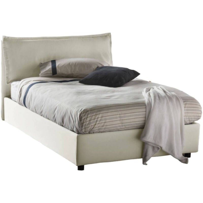 foto del prodotto talamo italia letto piazza e mezza asso, letto contenitore con rivestimento in tessuto, 100 made in italy, apertura frontale, adatto per materasso