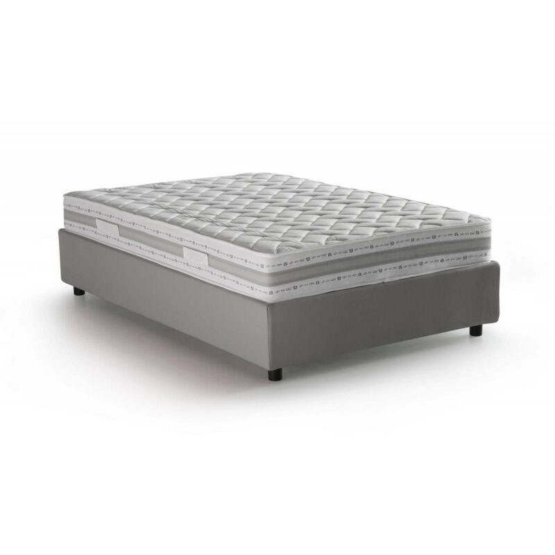 foto del prodotto talamo italia letto piazza e mezza chiara, letto contenitore con rivestimento in tessuto, 100 made in italy, apertura frontale, con materasso cm