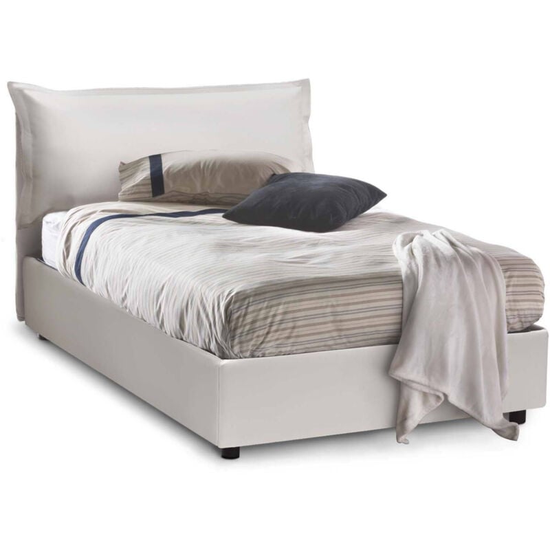 foto del prodotto talamo italia letto piazza e mezza latona, letto contenitore con rivestimento in ecopelle, 100 made in italy, apertura frontale, adatto per