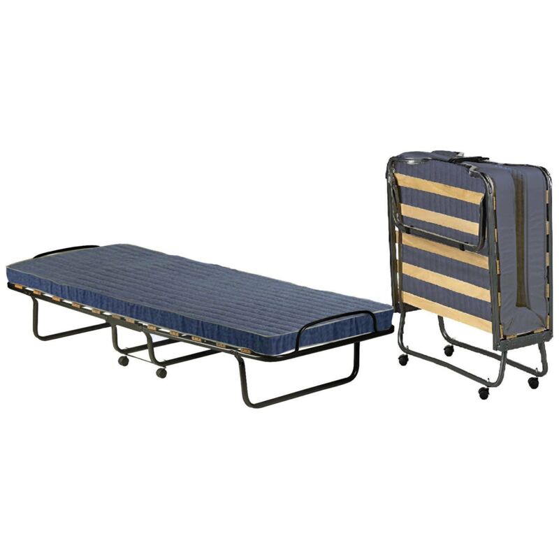 foto del prodotto talamo italia letto pieghevole arias, brandina con rete 12 doghe, materasso incluso, lettino salvaspazio, 100 made in italy, 80x190h37 cm
