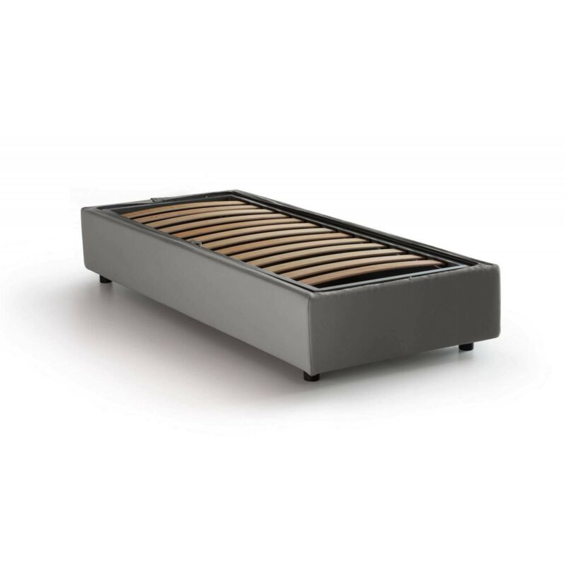 foto del prodotto talamo italia letto singolo acrostico, letto contenitore con rivestimento in tessuto, 100 made in italy, apertura frontale, adatto per materasso