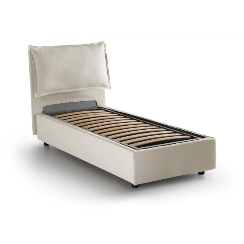 foto del prodotto talamo italia letto singolo aigor, letto contenitore con rivestimento in tessuto, 100 made in italy, apertura frontale, adatto per materasso cm