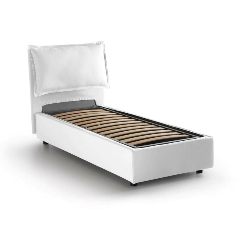 foto del prodotto talamo italia letto singolo aphrodite, letto contenitore con rivestimento in tessuto, 100 made in italy, apertura laterale, adatto per materasso