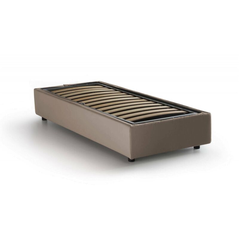 foto del prodotto talamo italia letto singolo aquolina, letto contenitore con rivestimento in tessuto, 100 made in italy, apertura frontale, adatto per materasso cm