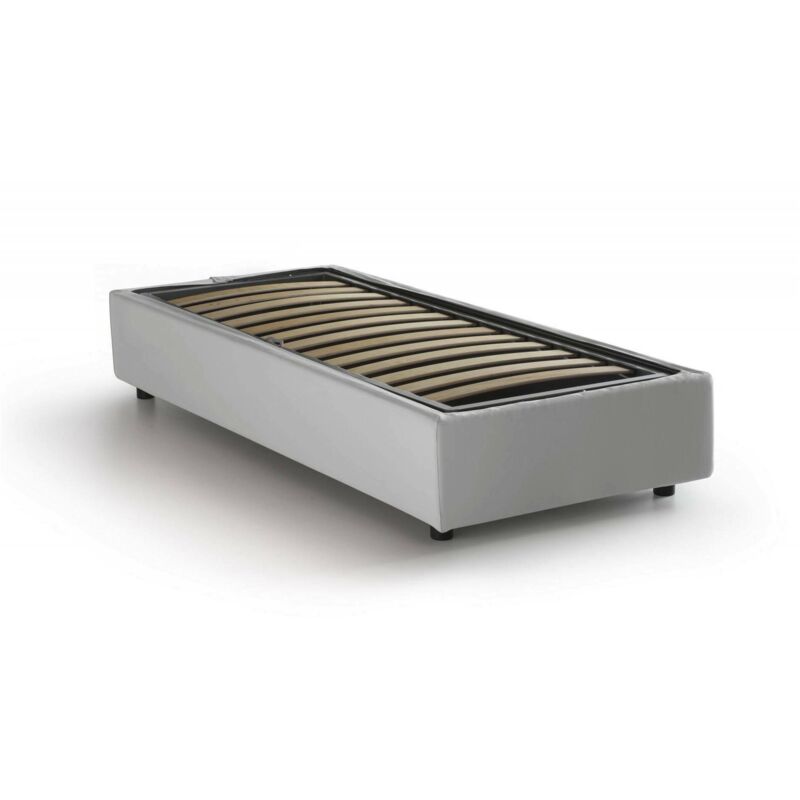 foto del prodotto talamo italia letto singolo artesh, letto contenitore con rivestimento in ecopelle, 100 made in italy, apertura frontale, adatto per materasso cm