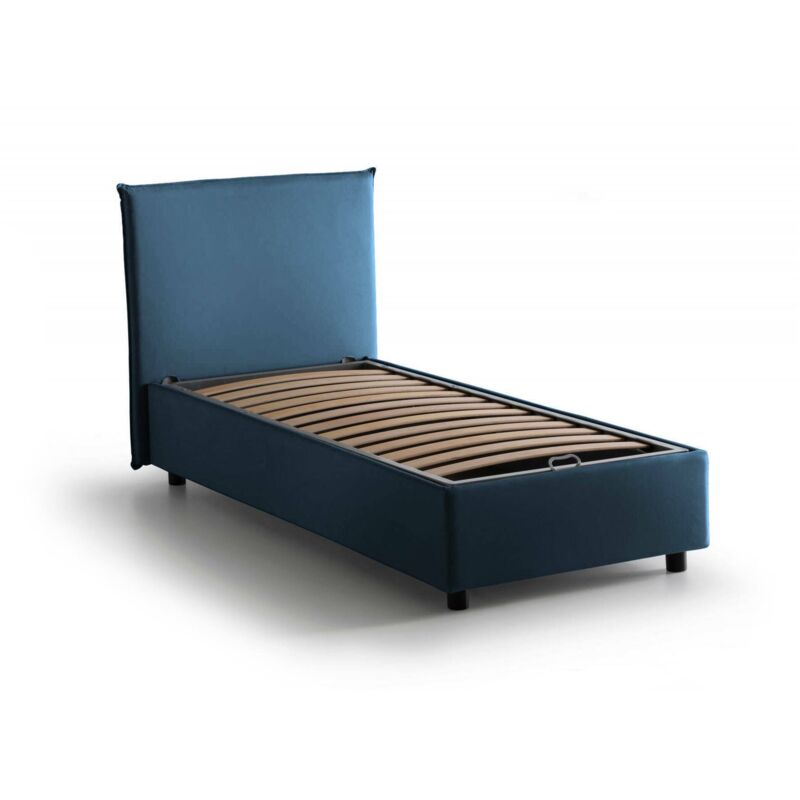 foto del prodotto talamo italia letto singolo chelsea, letto contenitore con rivestimento in tessuto, 100 made in italy, apertura frontale, adatto per materasso cm