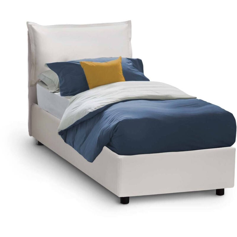 foto del prodotto talamo italia letto singolo erika, letto contenitore con rivestimento in ecopelle, 100 made in italy, apertura frontale, adatto per materasso cm
