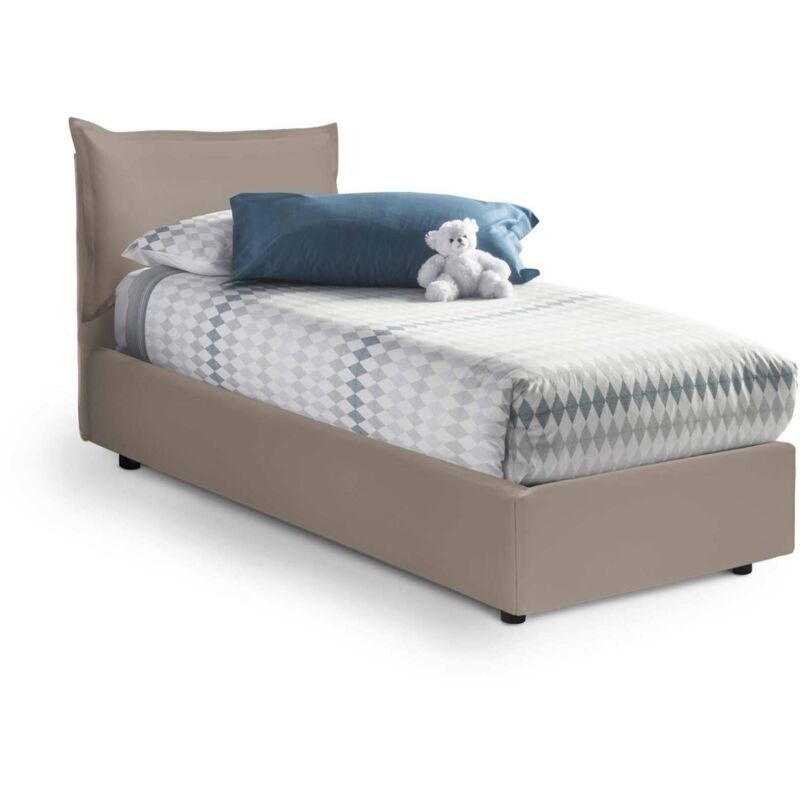 foto del prodotto talamo italia letto singolo livia, letto contenitore con rivestimento in ecopelle, 100 made in italy, apertura laterale, adatto per materasso cm