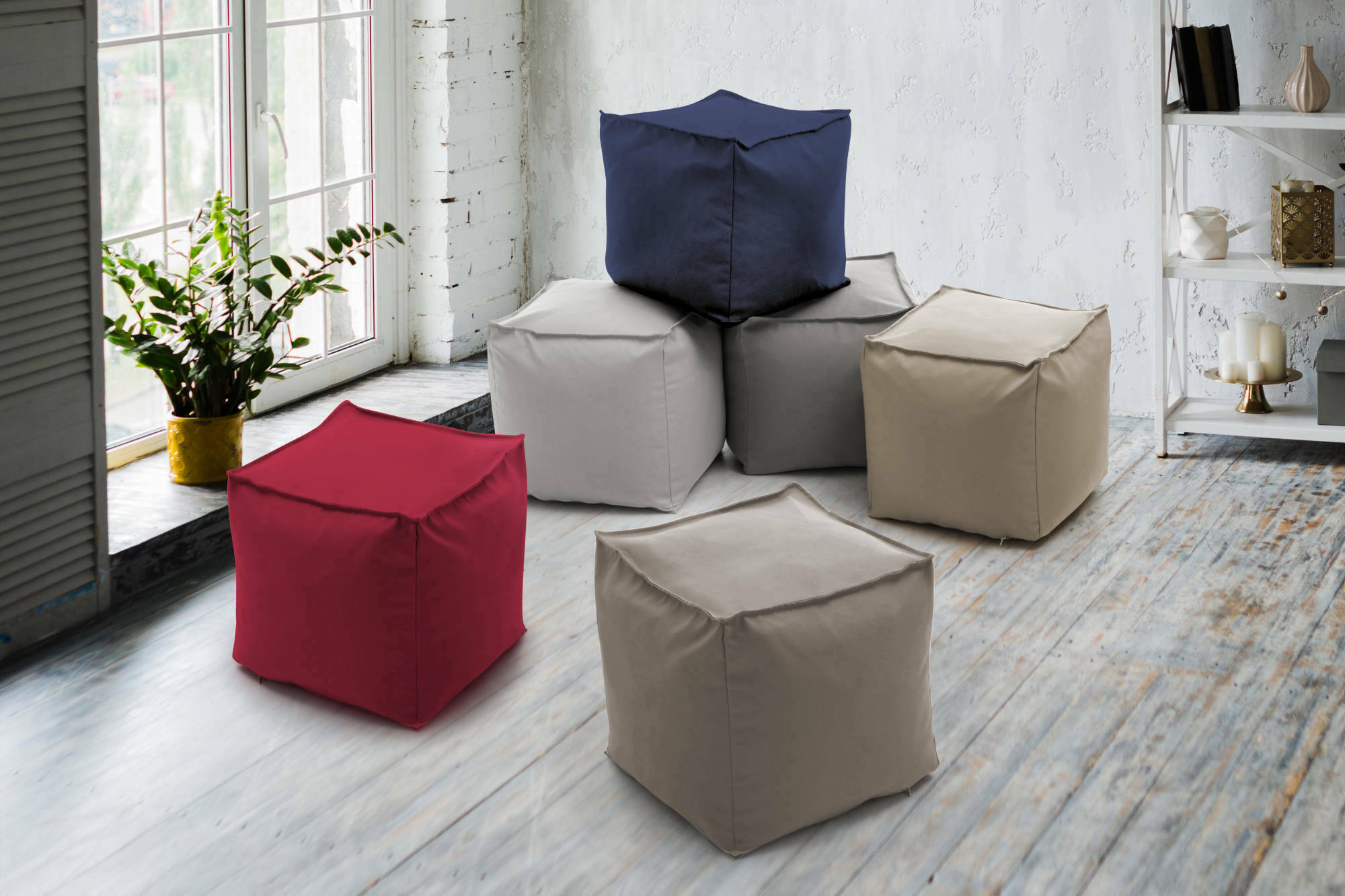 foto del prodotto talamo italia pouf aron, pouf multifunzione, poltroncina relax in tessuto imbottito, 100 made in italy, 45x45h45 cm, rosso