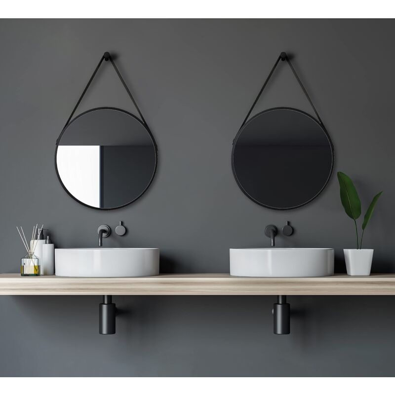foto del prodotto talos specchio rotondo di design black style, diametro 50 cm, telaio in alluminio di alta qualit 