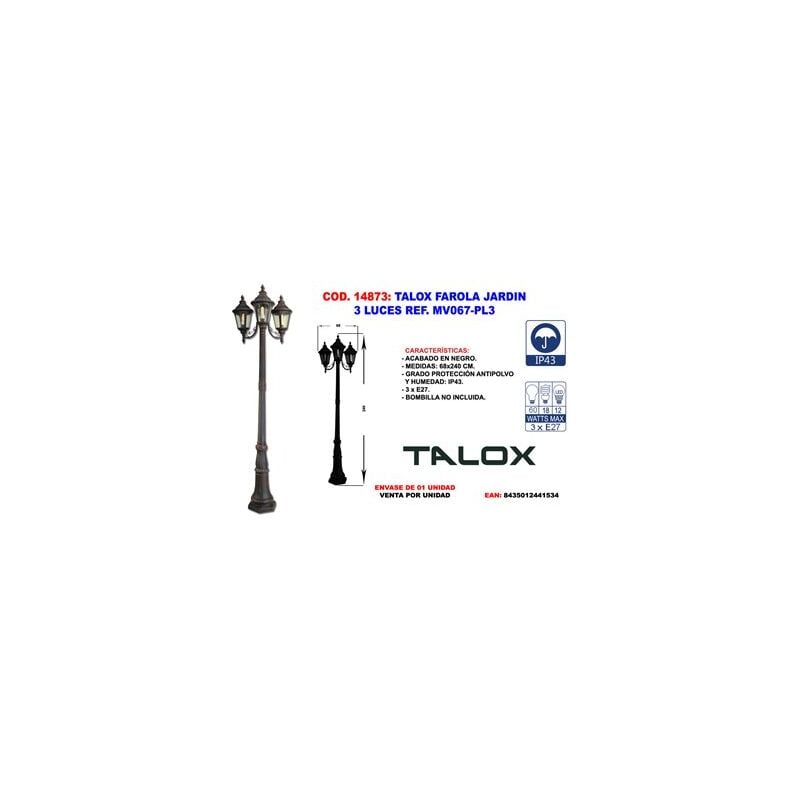 foto del prodotto talox lampione da giardino 3 luci mv067 pl3