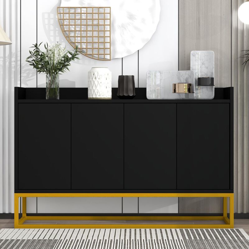 foto del prodotto tanant credenza contenitore 120x30x80cm con 4 ante e senza maniglie e 3 divisori, struttura in metallo in stile moderno e minimalista nero