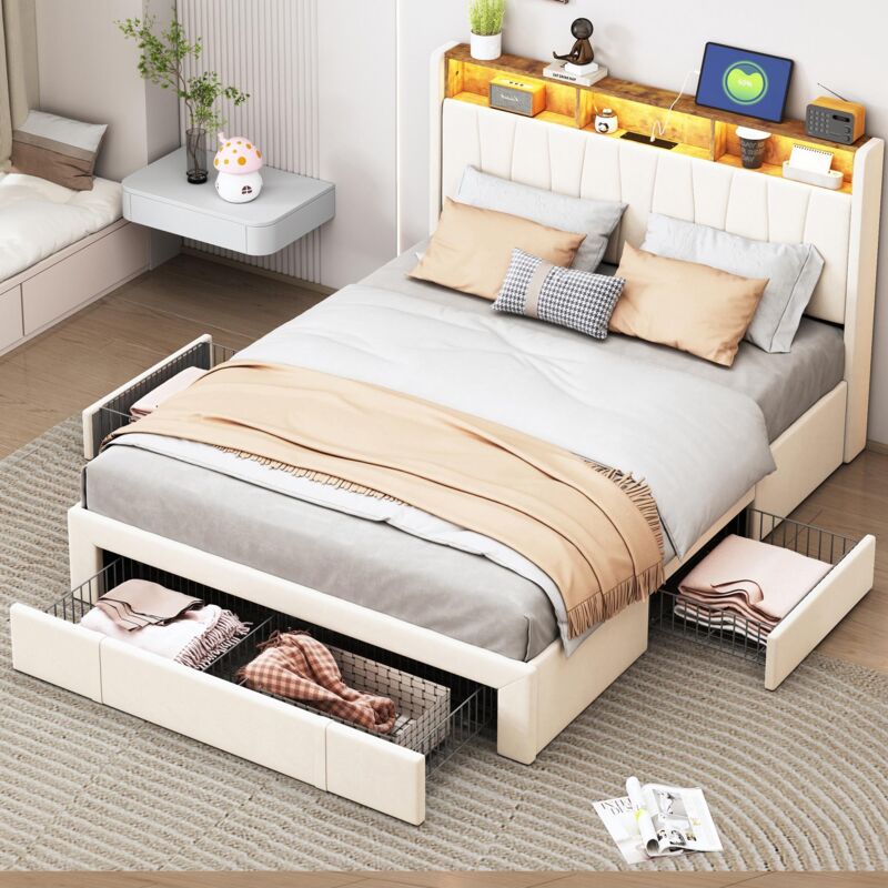 foto del prodotto tanant letto 160x200cm velluto, con 3 cassetti e testiera contenitore, stazione di ricarica usb, rete a doghe, letto per adulti in stile