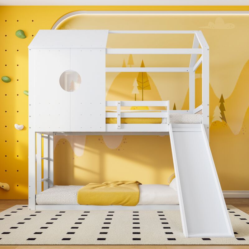 foto del prodotto tanant letto a castello per bambini 90x200 cm, con scivolo e scaletta, rete a doghe, barriera di sicurezza anticaduta, letto per ragazzi, struttura