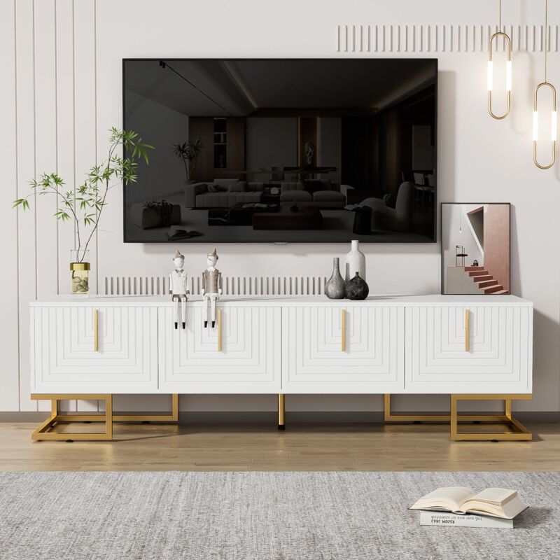 foto del prodotto tanant mobile tv 170x40x45 cm con 2 divisori portaoggetti, maniglie dorate, gambe dorate, mobile tv basso, spazio portaoggetti, design moderno,