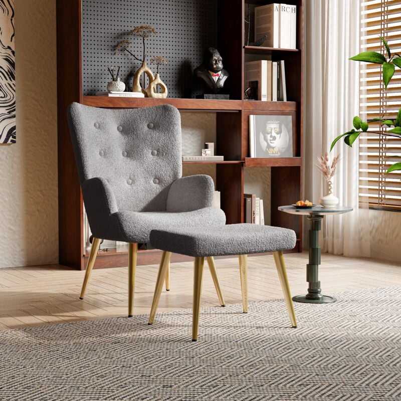 foto del prodotto tanant poltrona relax, sedia a dondolo in peluche con poggiapiedi morbido, poltrona tv, design elegante e lussuoso grigio