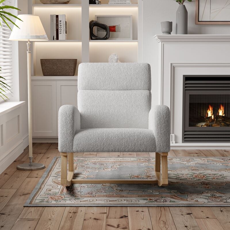 foto del prodotto tanant sedia a dondolo, comoda sedia a dondolo in tessuto comoda poltrona con tasche laterali, stile scandinavo, schienale imbottito grigio