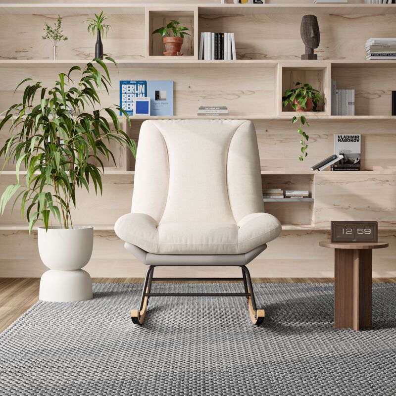 foto del prodotto tanant sedia a dondolo, poltrona a dondolo scandinava, inclinazione regolabile, gambe in legno e schienale confortevole, adatta per soggiorno e