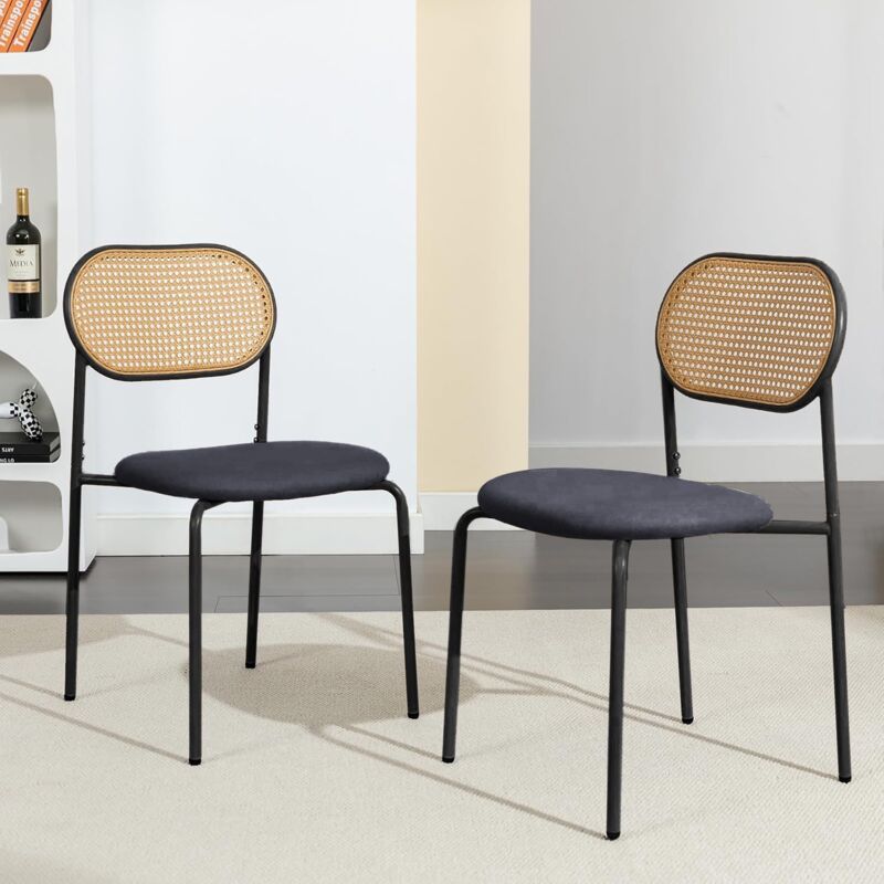 foto del prodotto tanant set 2 sedie, tessuto, imbottito sedia da pranzo con comodo schienale in rattan, scandinavo poltrona da soggiorno e cucina nero