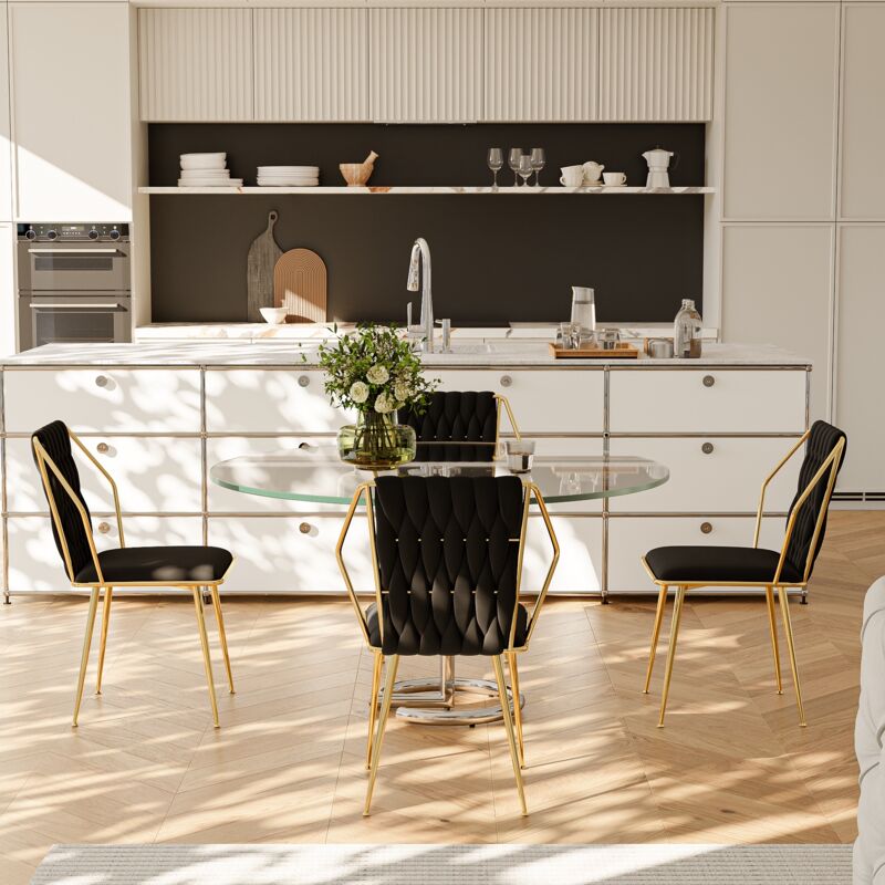 foto del prodotto tanant set di 2 sedie velluto, sedie da pranzo con schienale intrecciato poltrone da soggiorno e cucina nero