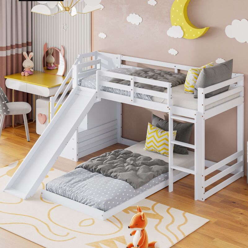 foto del prodotto tanant strutture letto a castello 90x200cm, con scale, scivolo, rete a doghe, protezione anticaduta, struttura in legno massello, letto per ragazzi