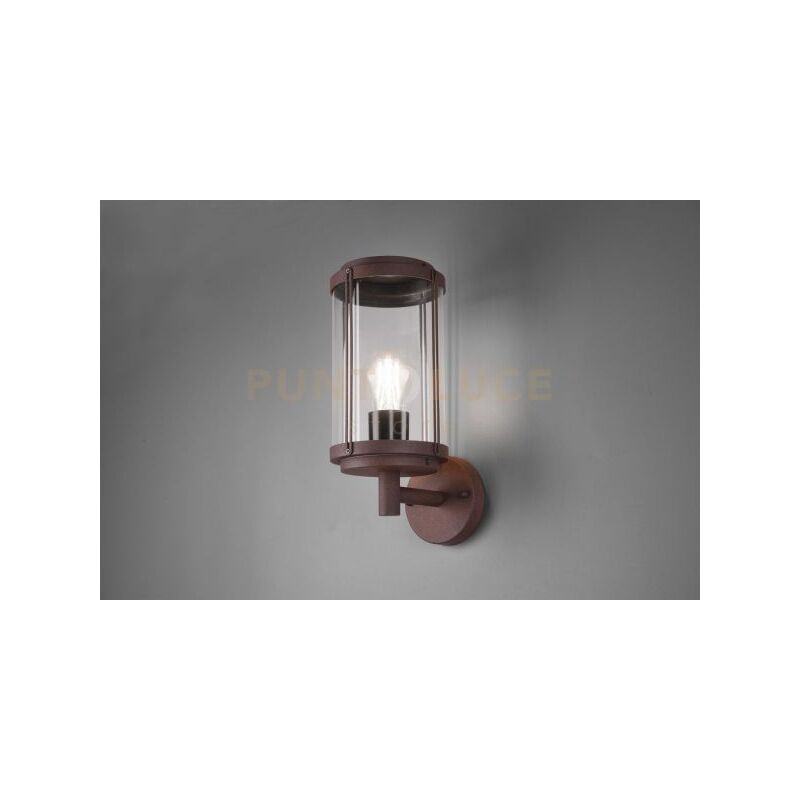 foto del prodotto tanaro applique da esterno fusione di alluminio ruggine con diffusore vetro trasparente ip44 h.32,5cm luce attacco e27