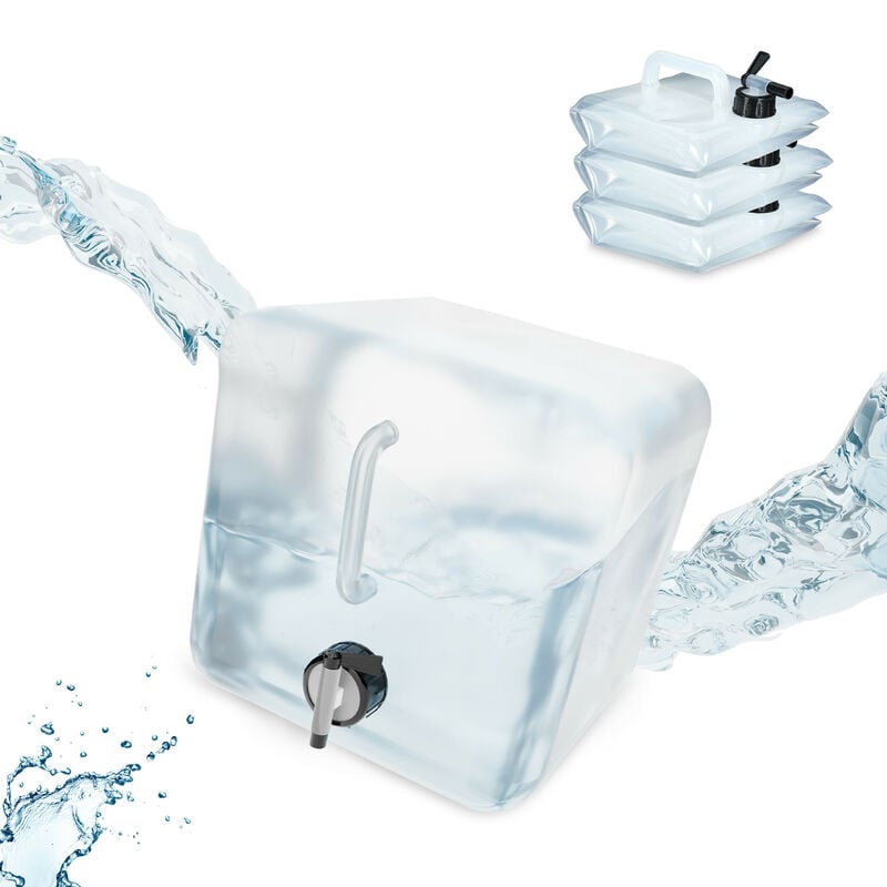 foto del prodotto tanica da campeggio pieghevole, in set da 4, con rubinetto, plastica senza bpa, 10 litri, trasparente nero relaxdays