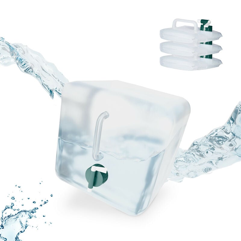 foto del prodotto tanica da campeggio pieghevole, set da 4, recipienti con rubinetto, senza bpa, 10 litri, trasparente verde relaxdays