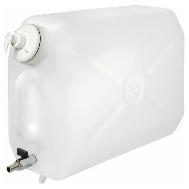 foto del prodotto tanica in plastica, con rubinetto in metallo e dispenser porta sapone 25 l