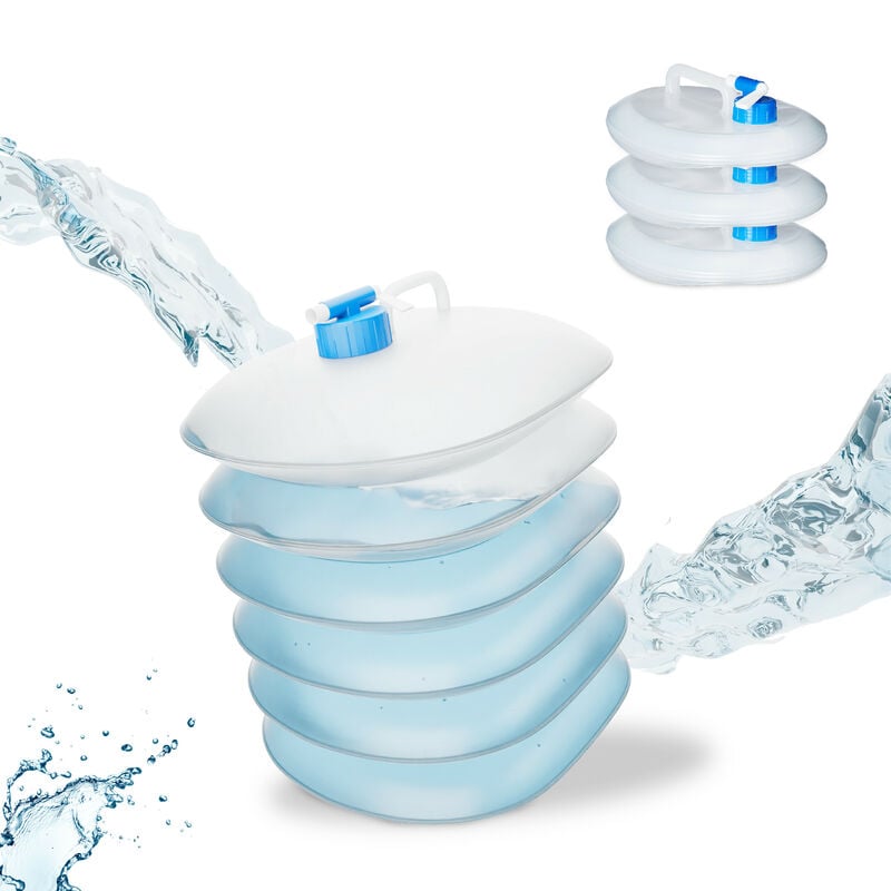 foto del prodotto tanica pieghevole,set 4 contenitori con rubinetto,coperchio, manico,bpa free, 10 litri, trasparente blu relaxdays