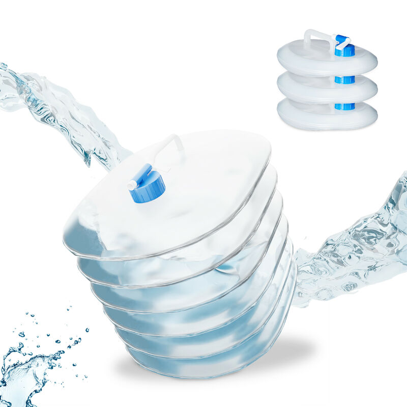 foto del prodotto tanica pieghevole,set 4 contenitori con rubinetto,coperchio, manico,bpa free, 15 litri, trasparente blu relaxdays