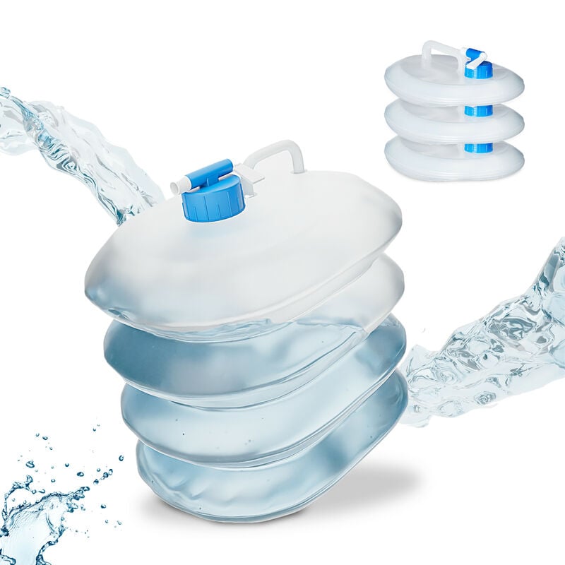 foto del prodotto tanica pieghevole,set 4 contenitori con rubinetto,coperchio, manico,bpa free, 5 litri, trasparente blu relaxdays
