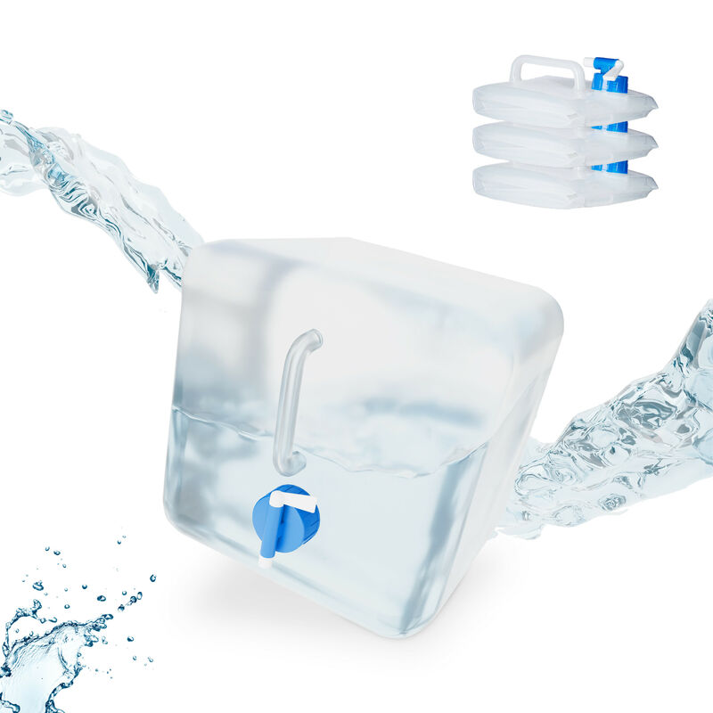foto del prodotto tanica pieghevole,set 4 contenitori con rubinetto,coperchio svitabile, manico, bpa free, 10 l, trasparente blu relaxdays