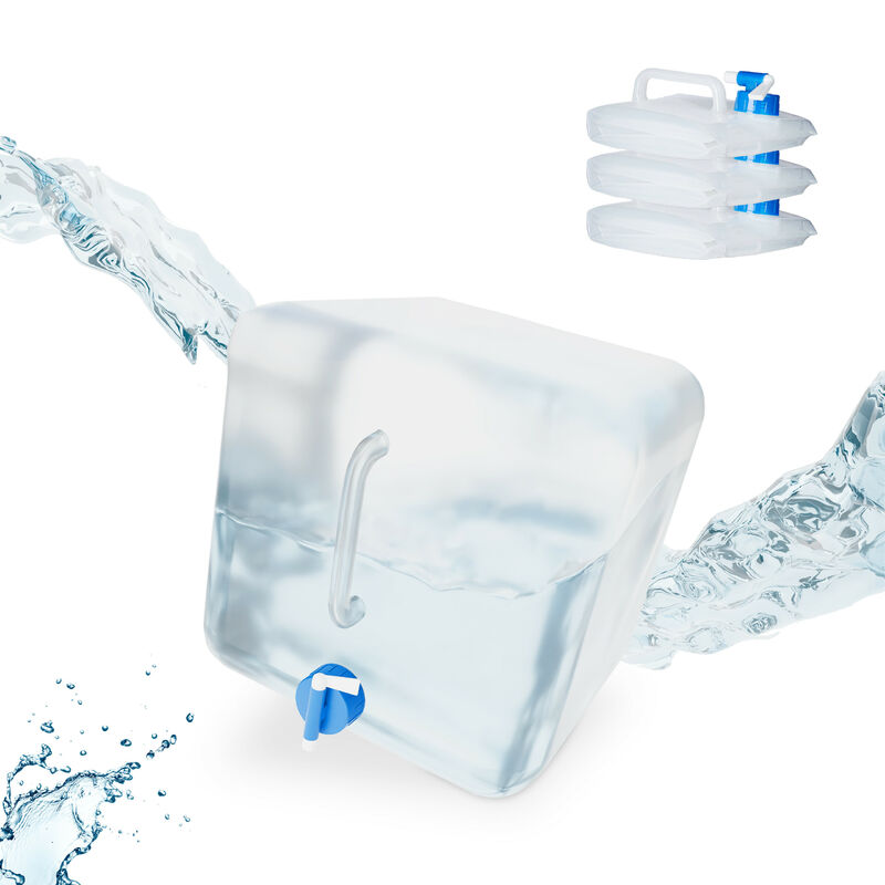 foto del prodotto tanica pieghevole,set 4 contenitori con rubinetto,coperchio svitabile, manico, bpa free, 15 l, trasparente blu relaxdays