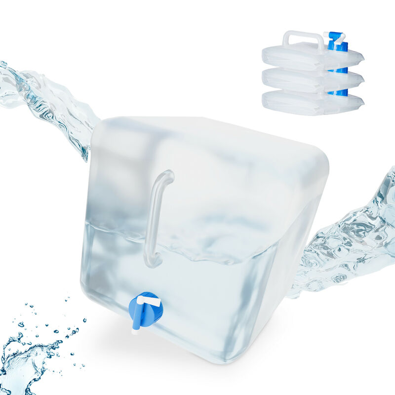 foto del prodotto tanica pieghevole,set 4 contenitori con rubinetto, coperchio svitabile,manico, bpa free, 20 l, trasparente blu relaxdays