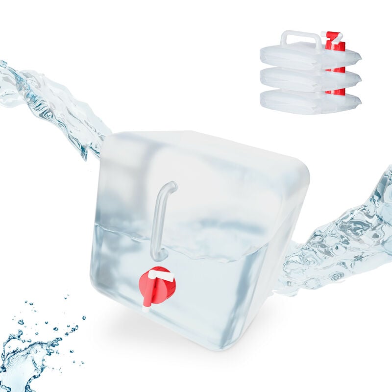 foto del prodotto tanica pieghevole, set 4 contenitori, rubinetto,coperchio svitabile, manico, bpa free, 10 l, trasparente rosso relaxdays