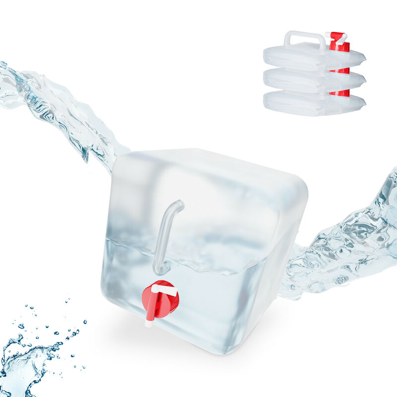 foto del prodotto tanica pieghevole, set 4 contenitori, rubinetto, coperchio svitabile, manico, bpa free,5 l, trasparente rosso relaxdays