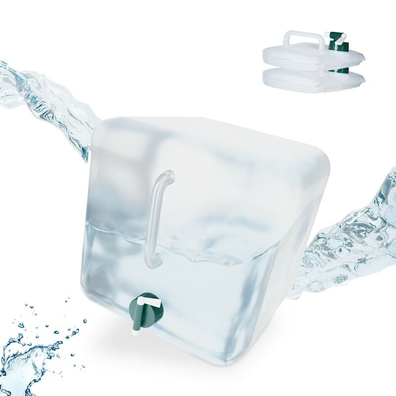 foto del prodotto taniche pieghevoli, set da 3, 20 litri, contenitore con rubinetto, plastica bpa free, trasparente verde relaxdays