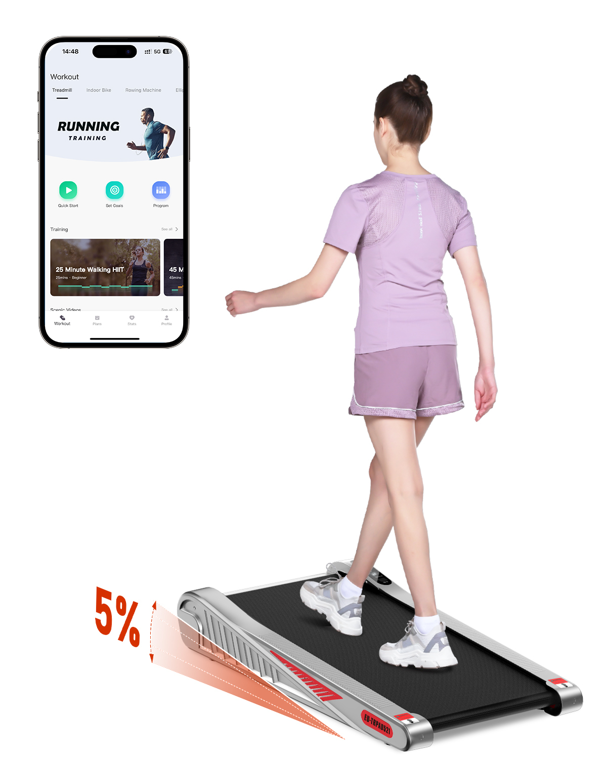 foto del prodotto tapis roulant pendenza, con msi blueplayer, app e schermo lcd rattantree inclinazione a 5 gradi 1 6 km h 3 hp capacit massima 265 lbs