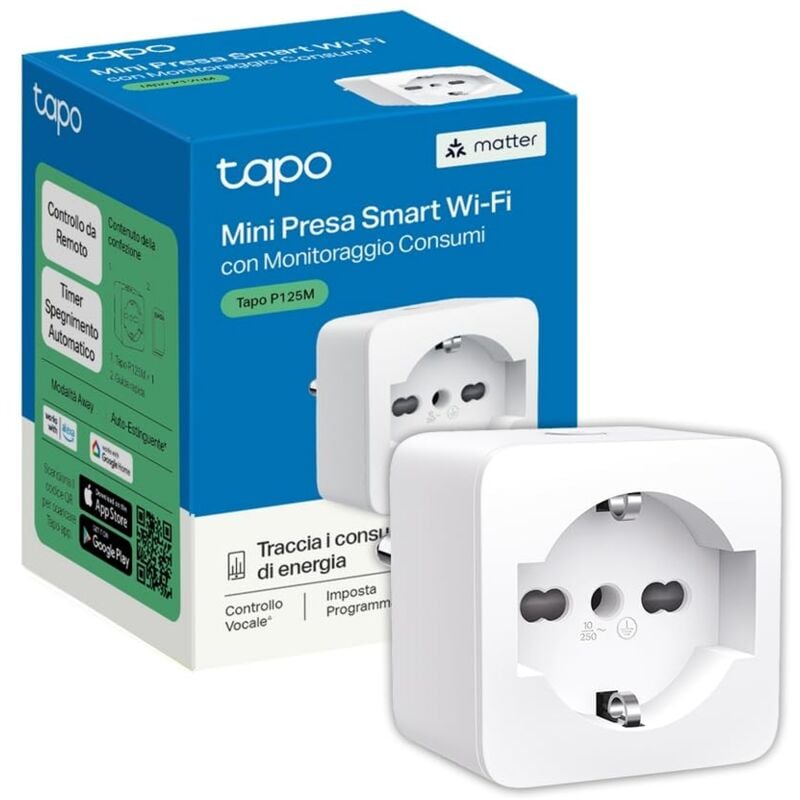 foto del prodotto tapo p125m matter presa smart italiana, monitoraggio energia, wifi intelligente smart plug, compatibile con alexa e google home, controllo vocale e