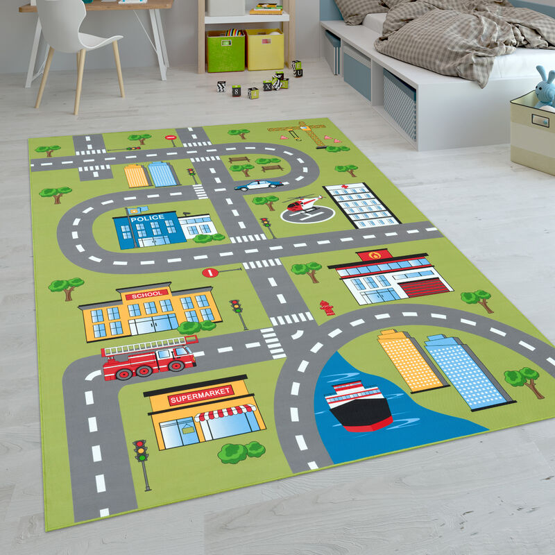 foto del prodotto tappeti da gioco a pelo corto colorati per camerette dei bambini con diversi motivi 140x200 cm, verde 3 paco home