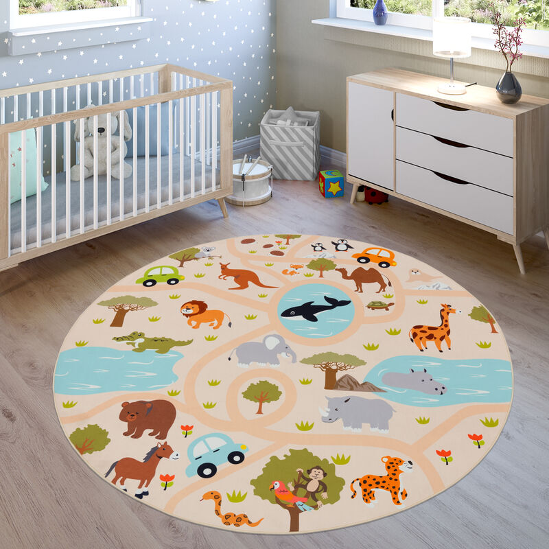 foto del prodotto tappeti da gioco a pelo corto colorati per camerette dei bambini con diversi motivi 160 cm tondo, multicolore 2 paco home